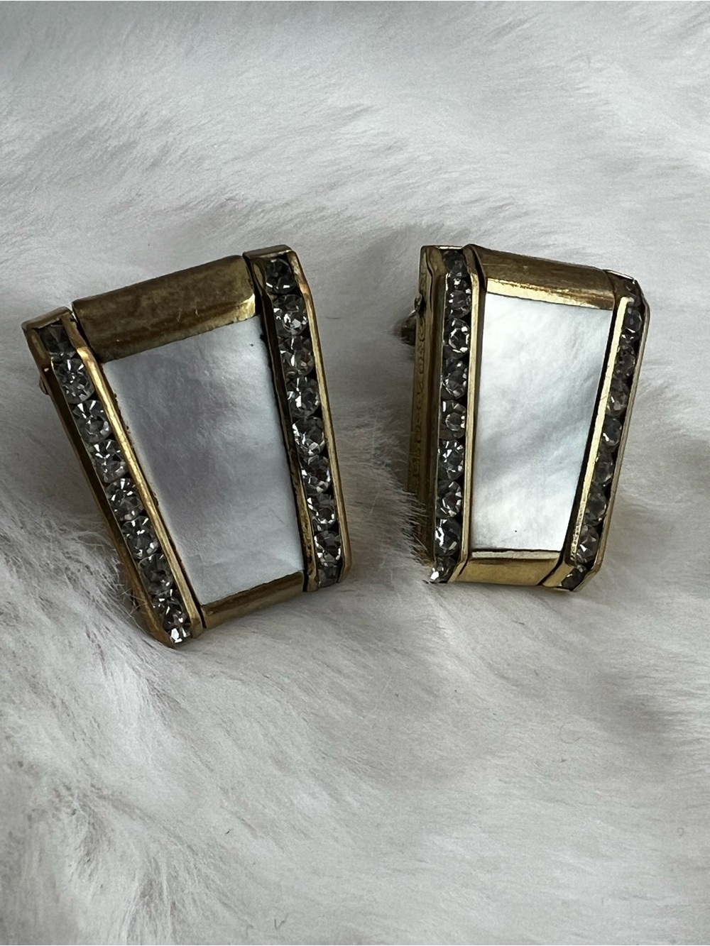 Vintage MOP, Sterling, Rhinestone, Gold  Tone, Screw Back Earrings